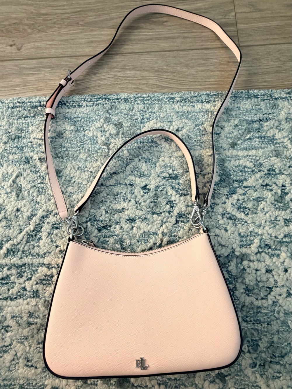 Ralph Lauren Light Pink Danni Crosshatch Leather Shoulder Bag